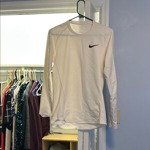 Nike Dri-fit Off-White Long Sleeve Top with Black Swoosh